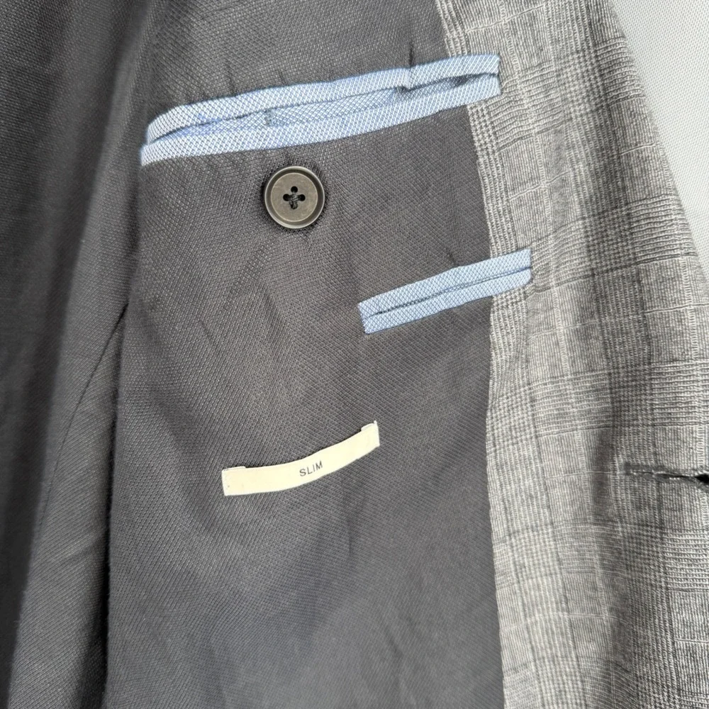 GANT Wool Plaid Slim Blazer Gray Windowpane Two Button Sport Coat US‎ 38 EU 48